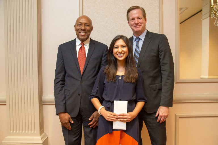 ATSU-MOSDOH Dean Dwight McLeod, Dr. Phelps, and Pardeep Kaur Gill, DMD, ’17,
celebrate the School’s inaugural graduating class at an awards banquet on May 16.
